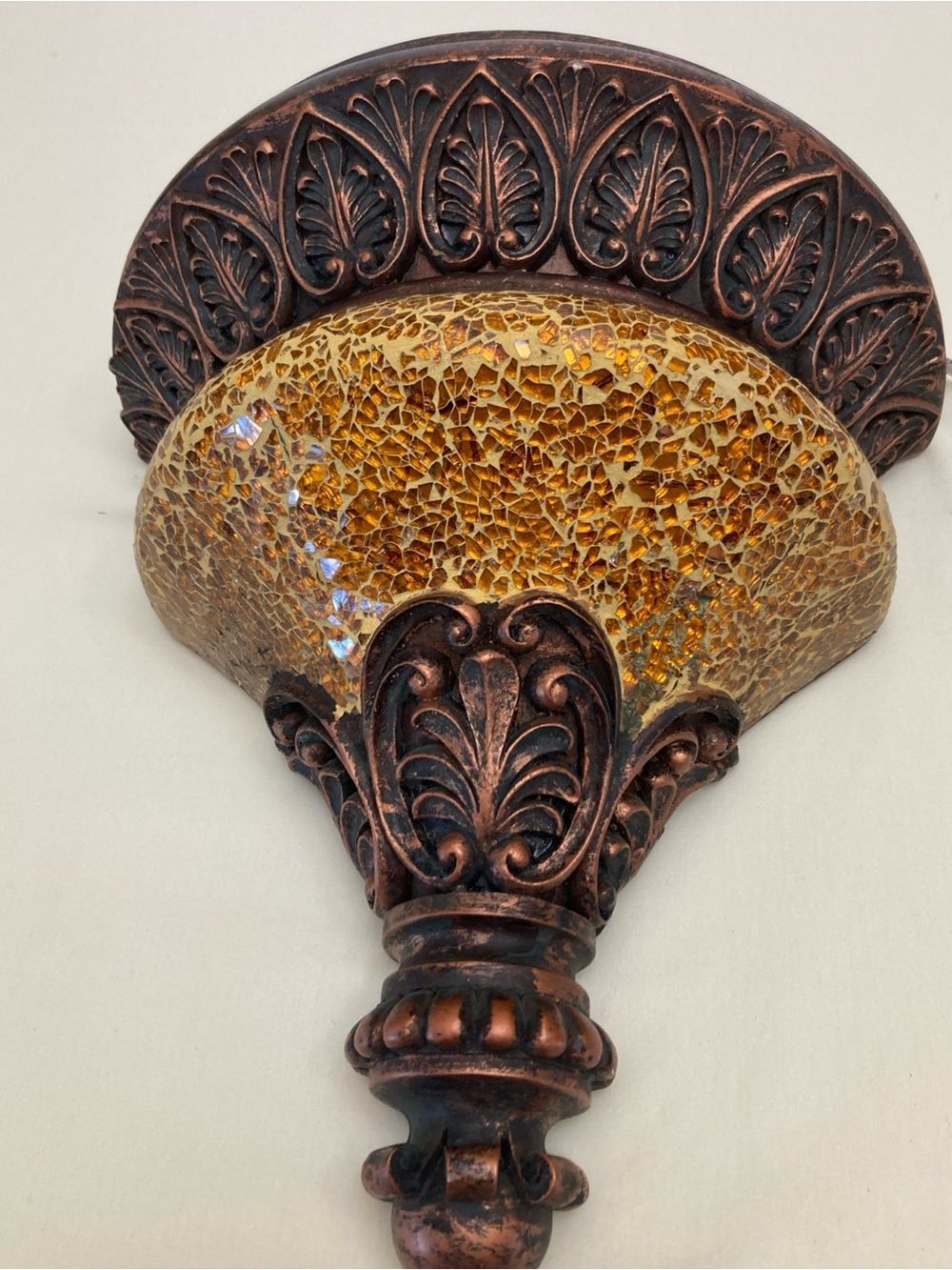 Antique-Style Amber Mosaic Wall Shelf Accent - Copper Finish